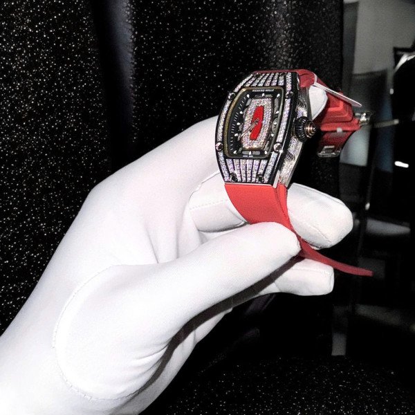 Richard Mille RM07-01 White Gold Medium Diamond Set Red Lip Custom Moissanite Replica