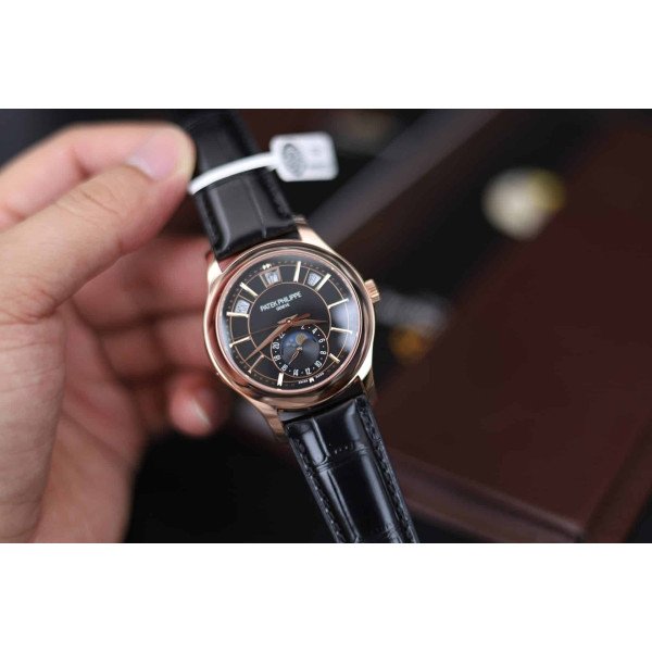 Patek Philippe Complications 5205R Black Dial 18K Rose Gold Wrapped Leather 40mm