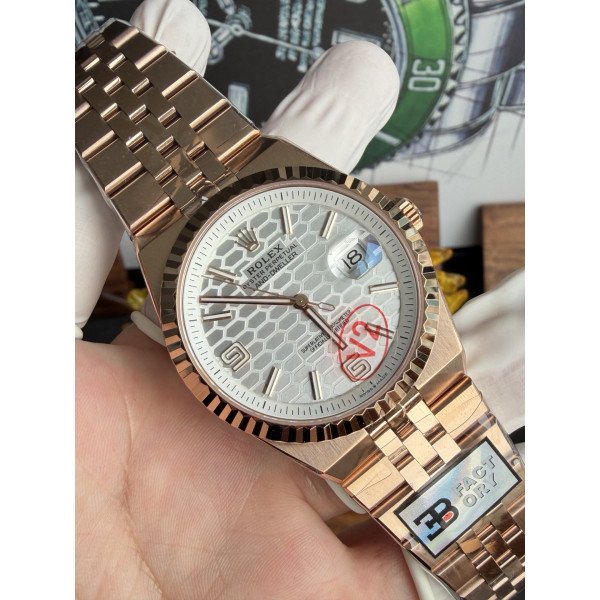 Rolex Land-Dweller 127335-0001 Rose Gold White Honeycomb-motif Dial Best Replica BPF 40mm