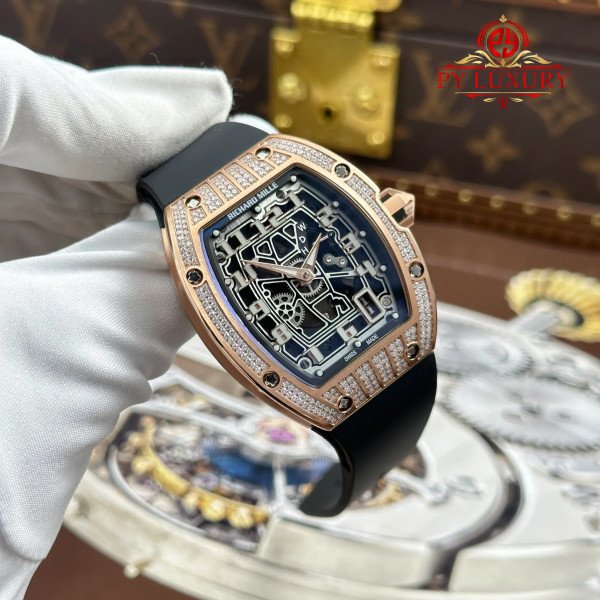 Richard Mille RM67-01 Rose Gold Extra-Flat Med-set Moissanite Diamonds Best Replica 38.7mm x 47.5mm