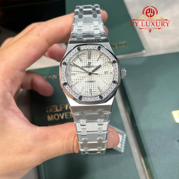Audemars Piguet Royal Oak 15451ST White Dial Custom Moissanite Bezel 1:1 Best Replica 37mm