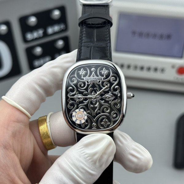 Patek Philippe Golden Ellipse 5738/51G-001 Engraved Dial Leather Strap Best Replica OMF 34.5mm x 39.5mm
