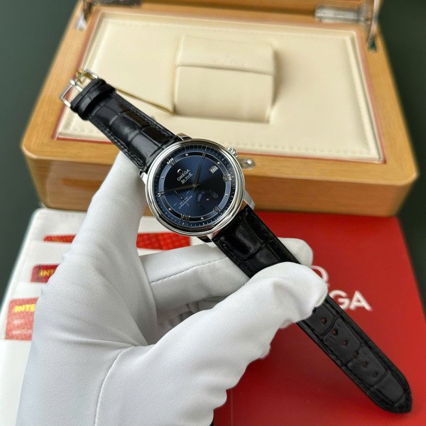 Omega De Ville Prestige Power Reserve Blue Dial Black Leather Strap Best Replica 39.5mm