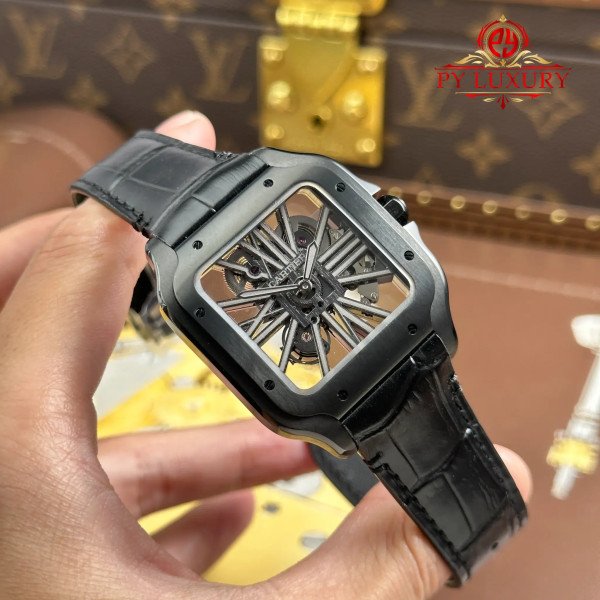 Cartier Santos Skeleton ADLC “Noctambule” WHSA0009 Leather Strap 1:1 Best Replica MLF 39.8mm