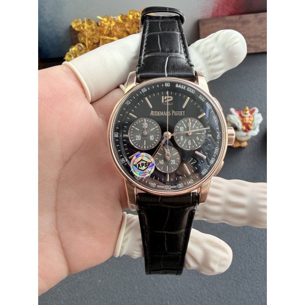 Audemars Piguet Code 11.59 Chronograph 26393OR Rose Gold Black Dial Leather Strap 1:1 Best Replica APSF 41mm