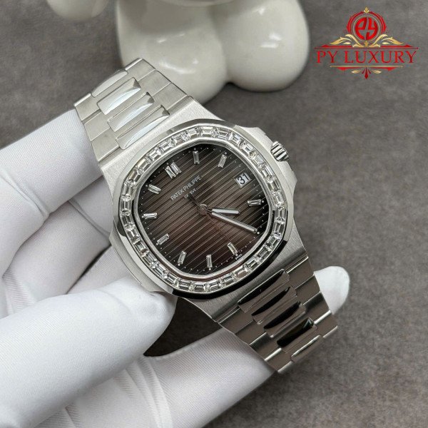 Patek Philippe Nautilus 5711/110P-001 Custom Made 1:1 Platinum Grey Dial Diamond Bezel Exclusive Quality 40mm