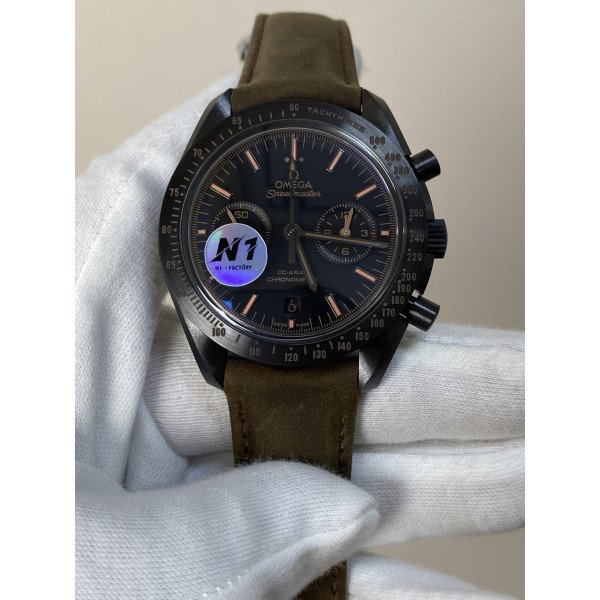 Omega Speedmaster Moonwatch Dark Side of the Moon Ceramic Black & Brown Leather Strap Replica 44mm