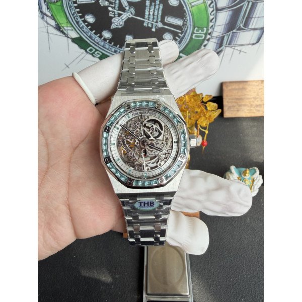 Audemars Piguet Royal Oak Skeleton 15412BC.Т0.122080BC.01 Custom Lab-grown Swiss Topaz Stones Best Replica 41mm