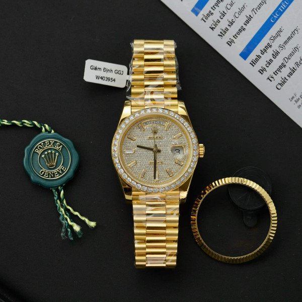 Rolex Day-Date 228348RBR-0037 Diamond Paved Dial 18k Gold Wrapped Customized Moissanite GMF V3 Super Clone 40mm