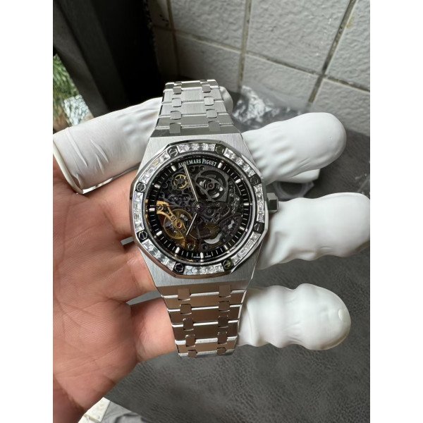 Audemars Piguet Royal Oak OpenWorked 15412BC Custom Moissanite Bezel 1:1 Best Replica 41mm