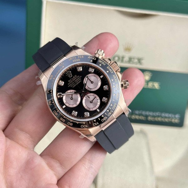 Rolex Daytona 126515LN-0004 Rose Gold Bright Black & Sundust Diamond Dial Oysterflex 155g Super Clone 40mm