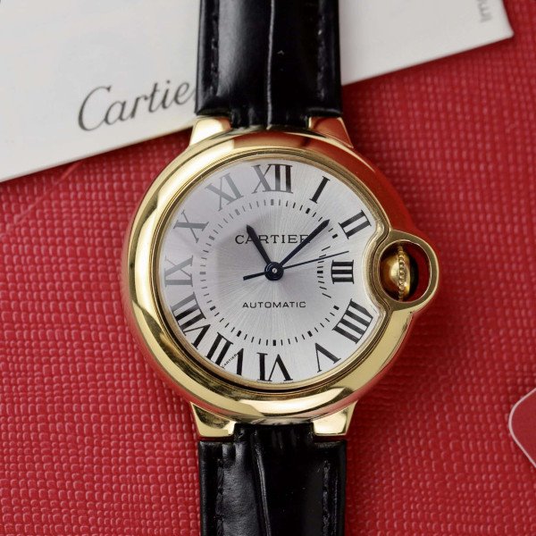 Cartier Ballon Bleu Yellow Gold White Dial Leather Replica 36mm