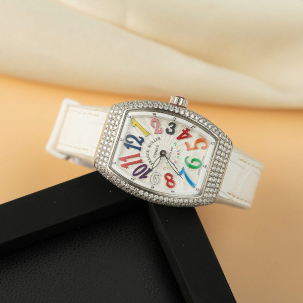 Franck Muller Vanguard V32 QZ.BLC Color Dream White Dial Custom Moissanite Best Replica ABF 32mm