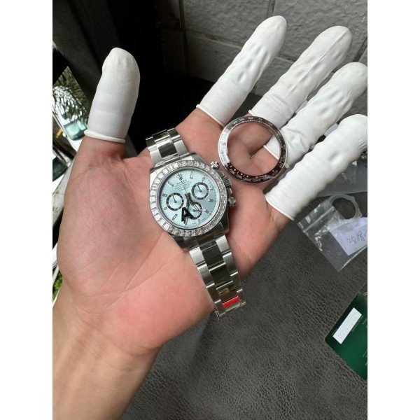 Rolex Daytona 126506 Ice-blue Baguette Dial Custom Baguette Moissanite Bezel 1:1 Best Replica 40mm
