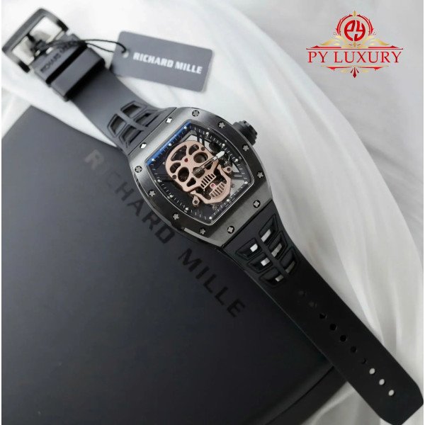 Richard Mille RM52-01 Skull Tourbillon Black Ceramic Rubber Band Best Replica 43mm