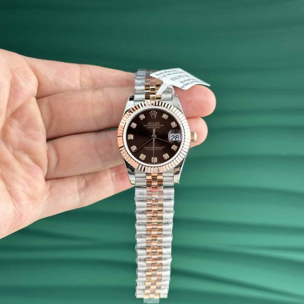 Rolex Datejust Two Tone 10K Rose Gold Wrapped Chocolate Diamond Dial Jubilee Super Clone 31mm