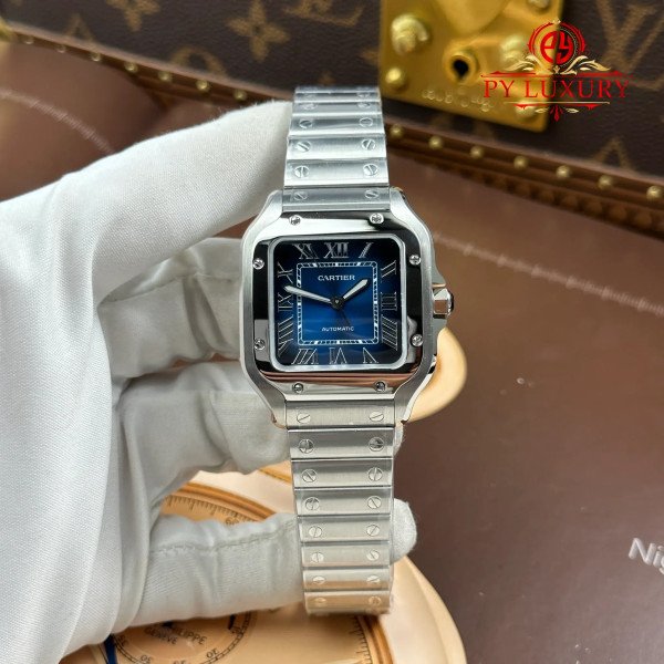 Cartier Santos WSSA0063 Blue Dial Medium Model Best Quality Replica BVF 35.1mm
