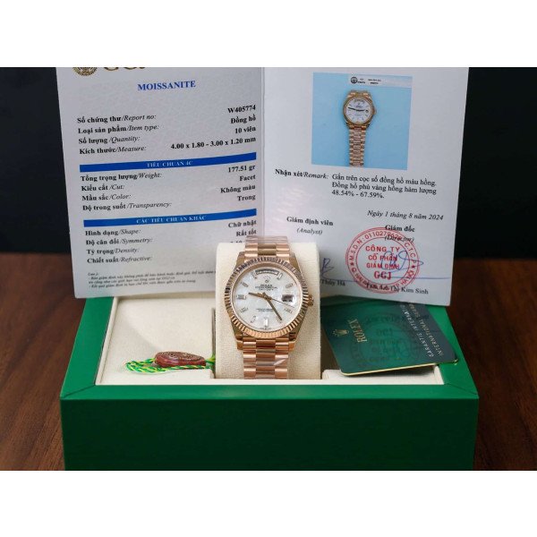 Rolex Day-Date 228235 18K Gold Wrapped MOP Dial Baguette Moissanite Numerals GMF V3 40mm