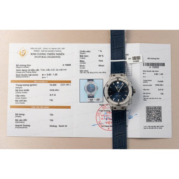 Hublot Classic Fusion Titanium Blue Dial Custom Natural Diamonds Super Clone JJF 38mm