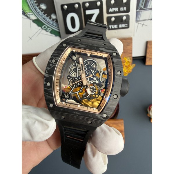 Richard Mille RM055 Bubba Watson Asia Edition Carbon NTPT Vaucher Movement 1:1 Super Clone A9 Factory 42.7mm x 49.9mm (Free Sprung)
