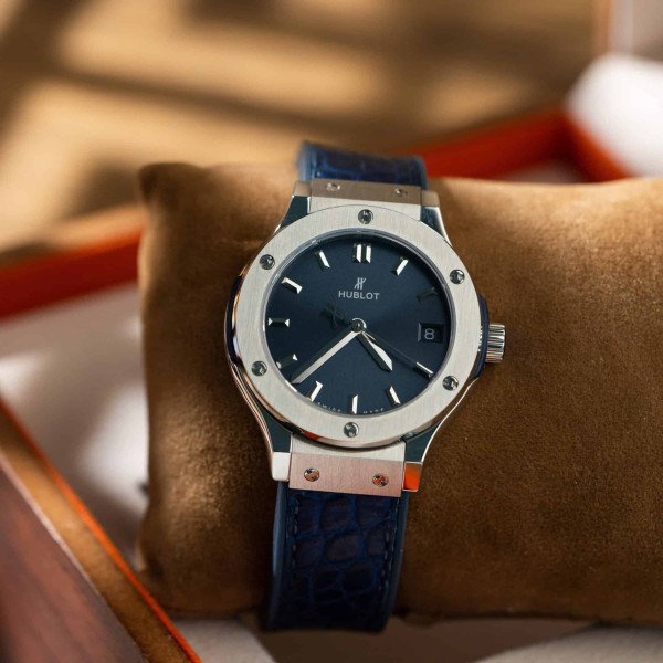 Hublot Classic Fusion Titanium Navy Blue Dial Leather Lady Watch Replica 33mm