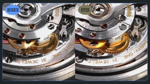 Rolex movement bridge detail comparison genuine and Collect