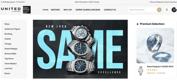 UnitedLuxury.net homepage screenshot showing luxury Collectwatch Collection