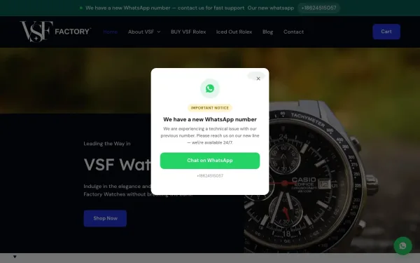 VSwatchFactory.com homepage screenshot showing super clone watch listings