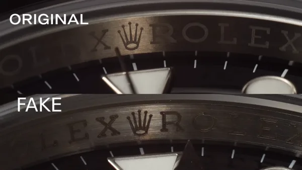 Rolex rehaut engraving showing ROLEX text laser-etched around inner ring