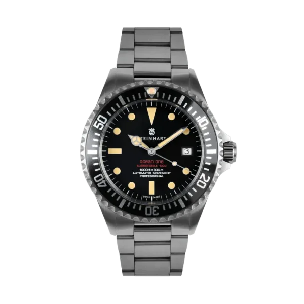 Steinhart Ocean One Vintage dive watch with black dial and domed sapphire crystal